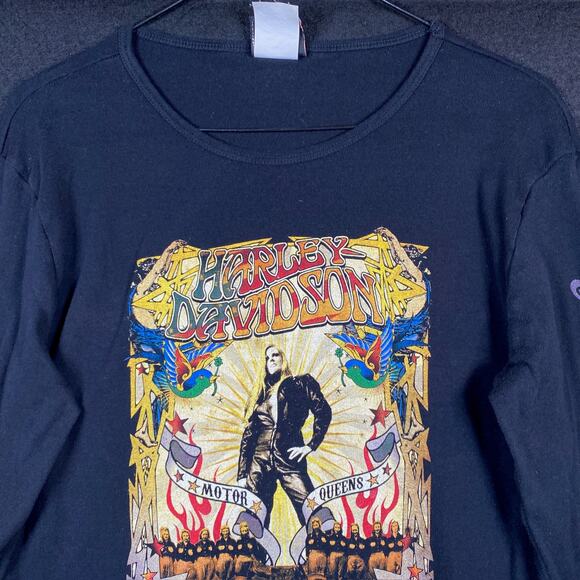 Harley Davidson Womens Shirt Black Motor Queens Milwaukee Long Sleeve Large - Picture 2 of 15